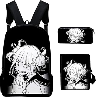 My Hero Academia School Backpack Set for Teens Bookbag Travel Daypack - Boys Grils 3 Pieces Backpack Set - Anime Toga Himiko Laptop Backpack Shoulder Bag with Pencil Bag