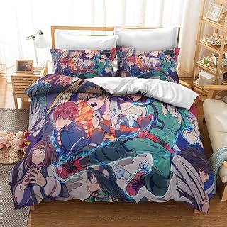 CHAOSE-UKB My Hero Academia Microfiber Quiltset with Zipper Closure Bedding Duvet Cover and Pillowcases (50x75cm) Easy Care Soft for Adult Teenagers (hero 01,Single(135x200cm))