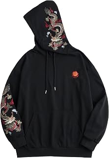Streetwear Men's Dragon Embroidered Heavyweight Graphic Hoodies Japanese Techwear baggy Anime Hoodie