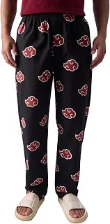 Naruto: Akatsuki Pattern Mens Regular Fit Graphic Printed Cotton Black Pajamas