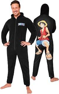 Adult Onesie for Men Teenagers Hooded Fleece Onesies For Men S-3XL Lounge Wear Mens Nightwear - Gifts for Him (Black, L)