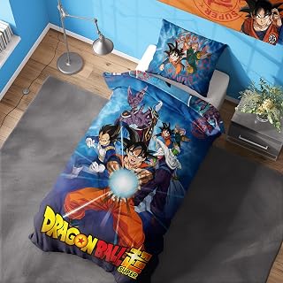 Dragonball Super Duvet Cover - Goku Kamehameha Design - Official Reversible Bedding Set - Single Duvet Cover and Pillowcase Set