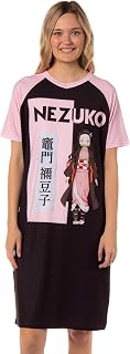 Demon Slayer Women's Nezuko Kamado Anime Character Pajama Sleep Shirt Raglan Nightgown