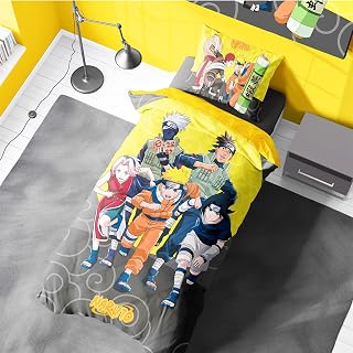 Naruto Official Single Reversible Duvet Set – 135 x 200 cm with Pillowcase – Featuring, Kakashi, Sasuke, Sakura for Anime Fans, Machine Washable