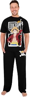Pyjamas Set for Men Teens & Boys, Black Cotton T-Shirt & Bottom, Nightwear Loungewear Clothes, Manga Anime Gifts