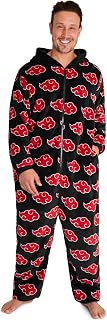Onesie for Men & Teens M-3XL, Fleece Hooded Onesie Pyjama, Anime Loungewear with Akatsuki Red Cloud Print, Gifts for Him