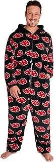 Onesie for Men & Teens M-3XL, Fleece Hooded Onesie Pyjama, Anime Loungewear with Akatsuki Red Cloud Print, Gifts for Him