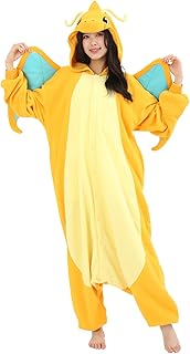 Pokemon Dragonite Kigurumi Onesie - Adult Costume Jumpsuit for Halloween, Cosplay, Loungewear - Ultra Soft and Cozy - Unisex - X-Large Orange