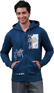 Official One Piece: Luffy Anime Printed Blue Regular Fit Zipper Hoodie for Men
