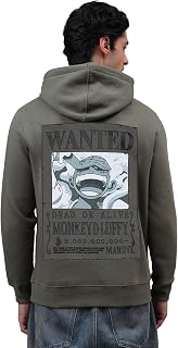 Official One Piece: Wanted Luffy Anime Print Olive Green Men's Regular Fit Sweatshirt