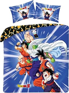 Dragon Ball Z Double Duvet Cover Set – Reversible Anime Blue Bedding for Kids | Ultra-Soft Microfibre | Goku & Fighters Design | 200x200cm + Pillowcases | Easy-Care, Machine Washable (Double)
