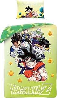 Halantex Dragon Ball Z Single Duvet Cover Set – Reversible Green Anime Bedding Set for Kids | Super Soft Microfibre | Includes 1 Duvet Cover & Pillowcase | Goku Vegeta DBZ Boys Bedroom Decor (Single)