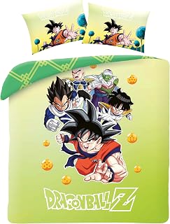 Dragon Ball Z Double Duvet Cover Set – Reversible Green Anime Bedding Set for Kids | Super Soft Microfibre | Includes 1 Duvet Cover & 2 Pillowcases | Goku Vegeta DBZ Boys Bedroom Decor (Double)