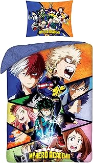 My Hero Academia Single Duvet Cover Set – Reversible Blue Anime Bedding | Soft Microfibre Quilt Cover & Pillowcase | Kids Teens Boys Bedroom Décor