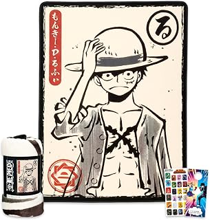 One Piece Fleece Blanket Set - Bundle with Luffy Soft Blanket Plus Stickers, More for Kids, Adults, Teens | Cozy One Piece Throw Blanket 45" x 60"