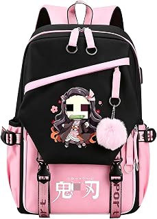 Demon Backpack, Demon School Bags for Girls Boys, Anime Cartoon Character Schule Rucksack with Zipper, Children Rucksack Casual Travel Bag, Adjustable Straps, Gifts for Fans